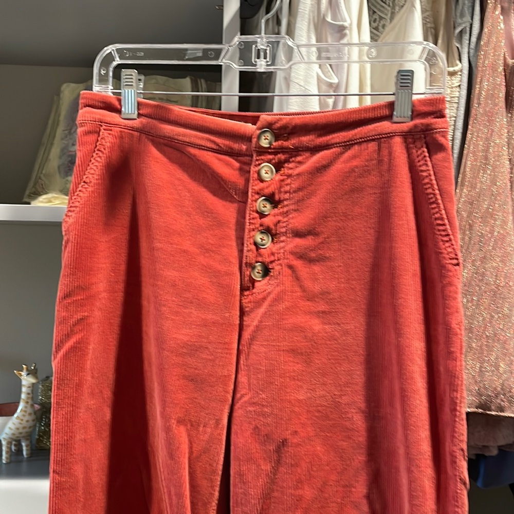 Wide leg corduroy pants by Anthropologie.